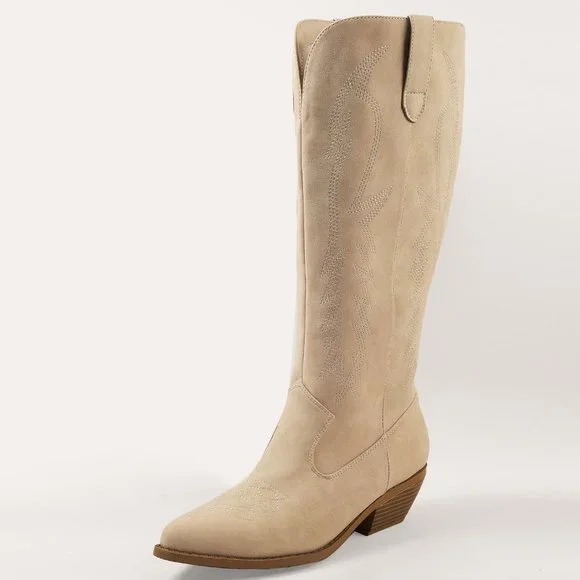 NEW🔥 Sand Embroidered Knee-High Cowboy Cowgirl Western Boots Pull On Block Heel - Picture 5 of 6